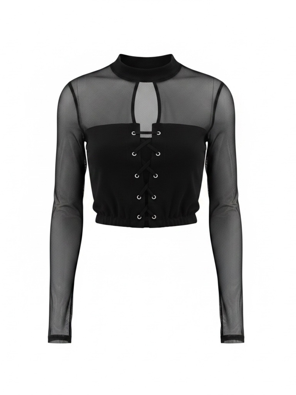 HEART & HIPS Black Mesh Lace-Up Blouse XXL